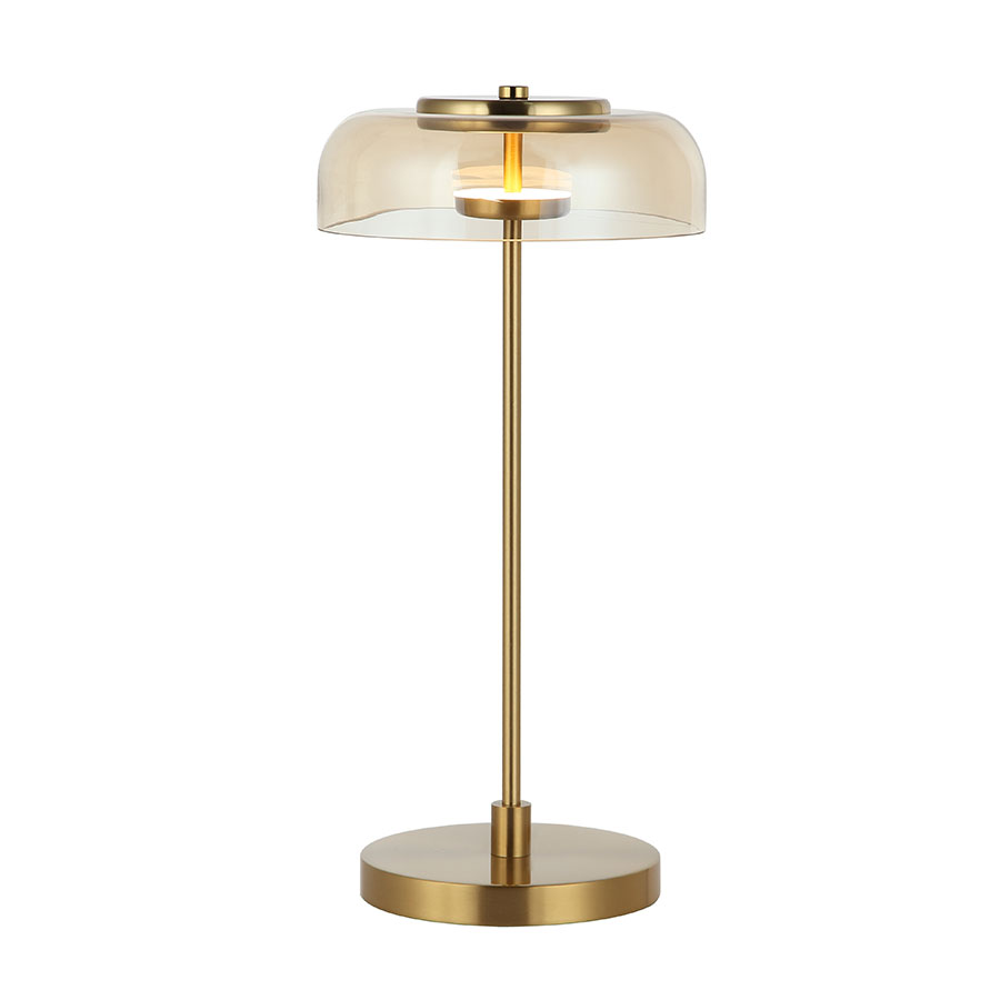 Lámpara de mesa led Gleam gold vidrio ambar con luz cálida