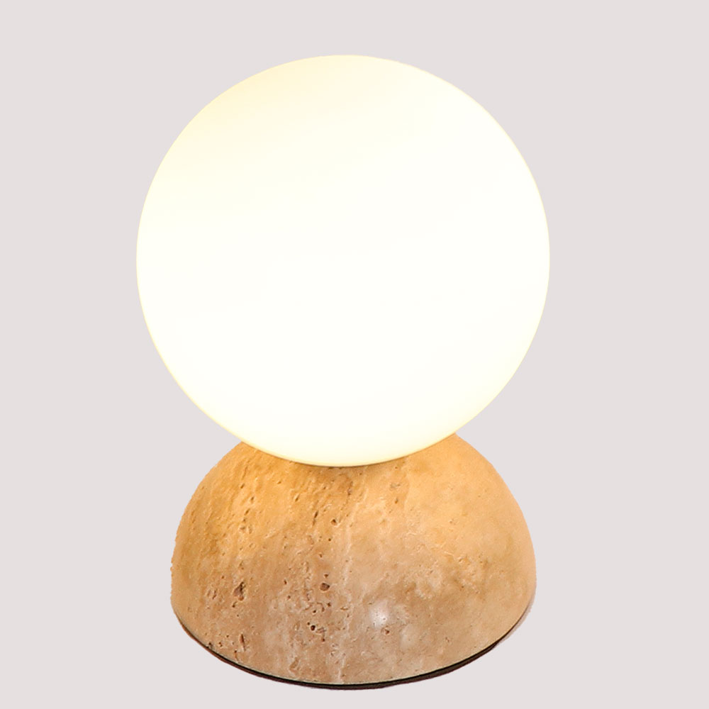 Lámpara de mesa G9 Liora de piedra beige vidrio blanco 22cm