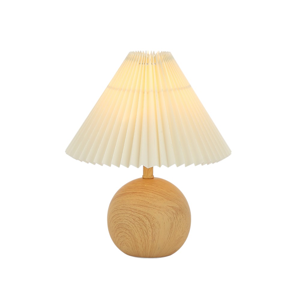 Lámpara de mesa E27 Hut base madera pantalla plisadda 30cm