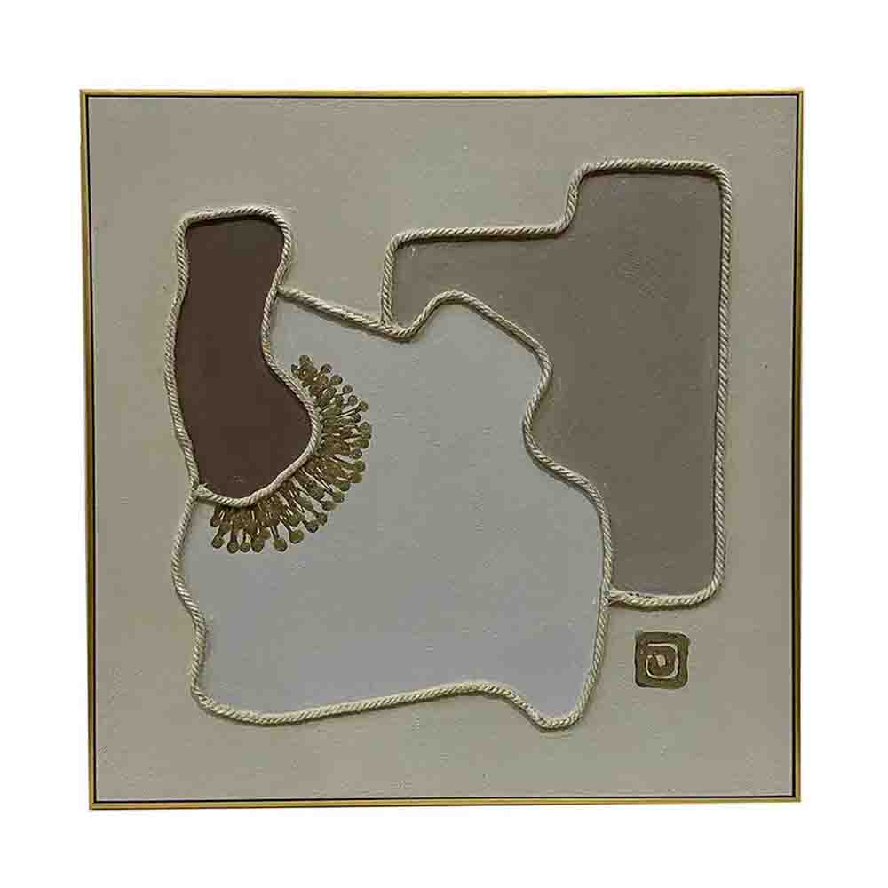 Cuadro abstracto tonos con marco dorado 100x100cm