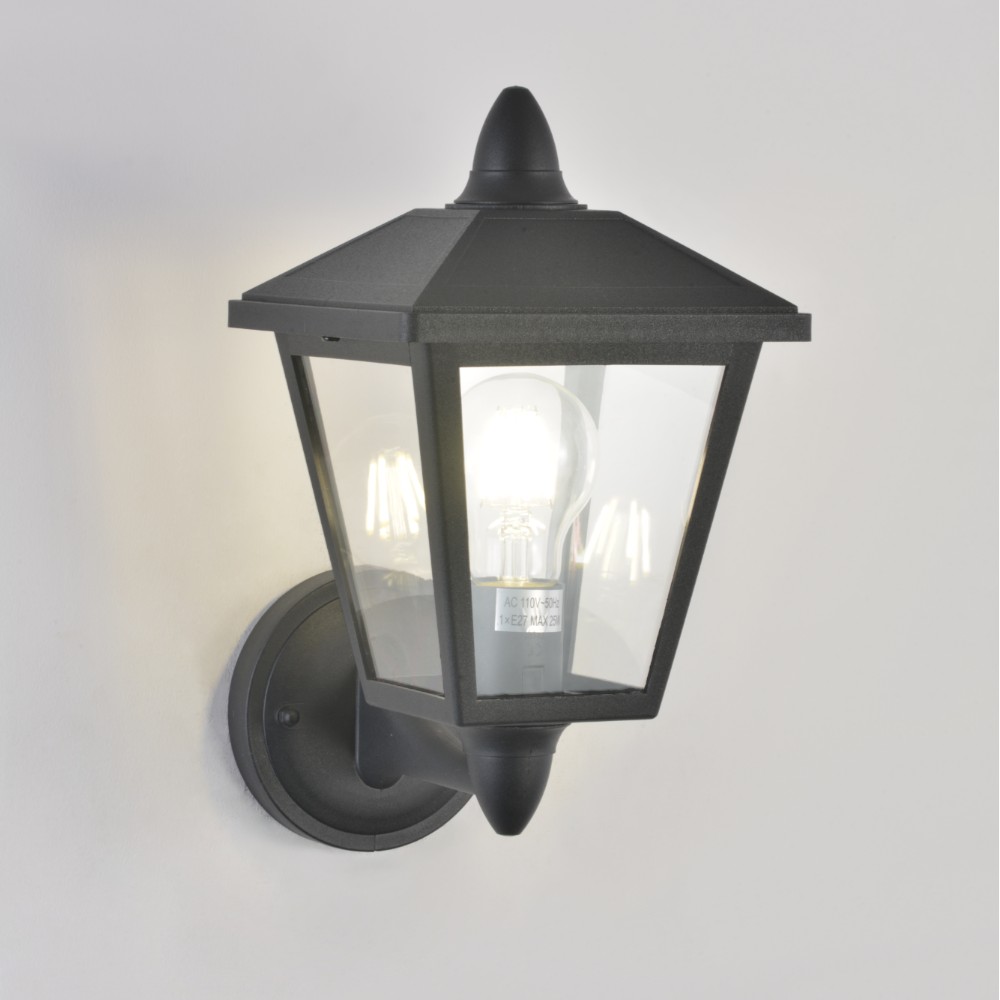 Farol de pared E27 Aether de plástico negro IP44