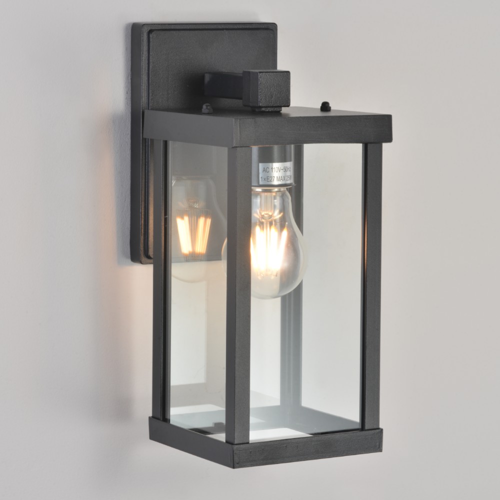 Farol de pared E27 Astra de aluminio negro IP44