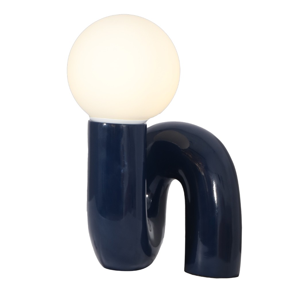 Lámpara de mesa E14 Point base resina azul pantalla vidrio