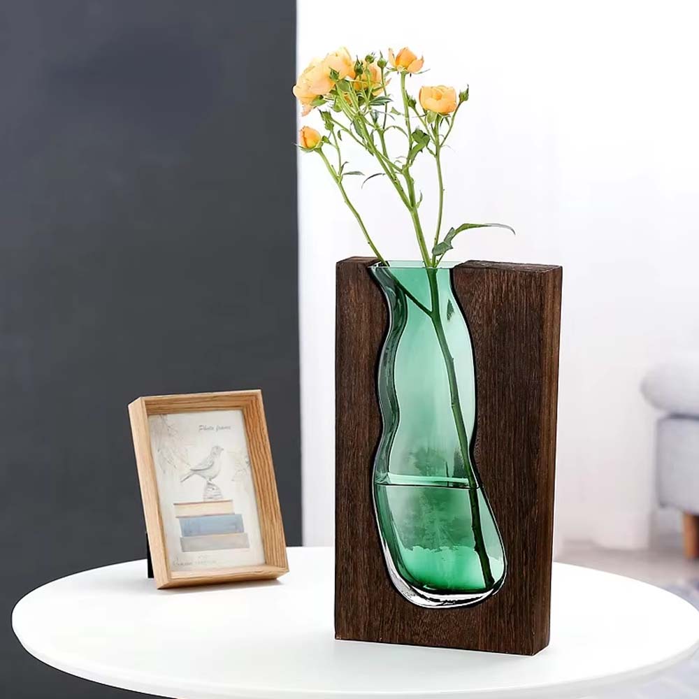 Florero Wonder de madera y vidrio 32cm