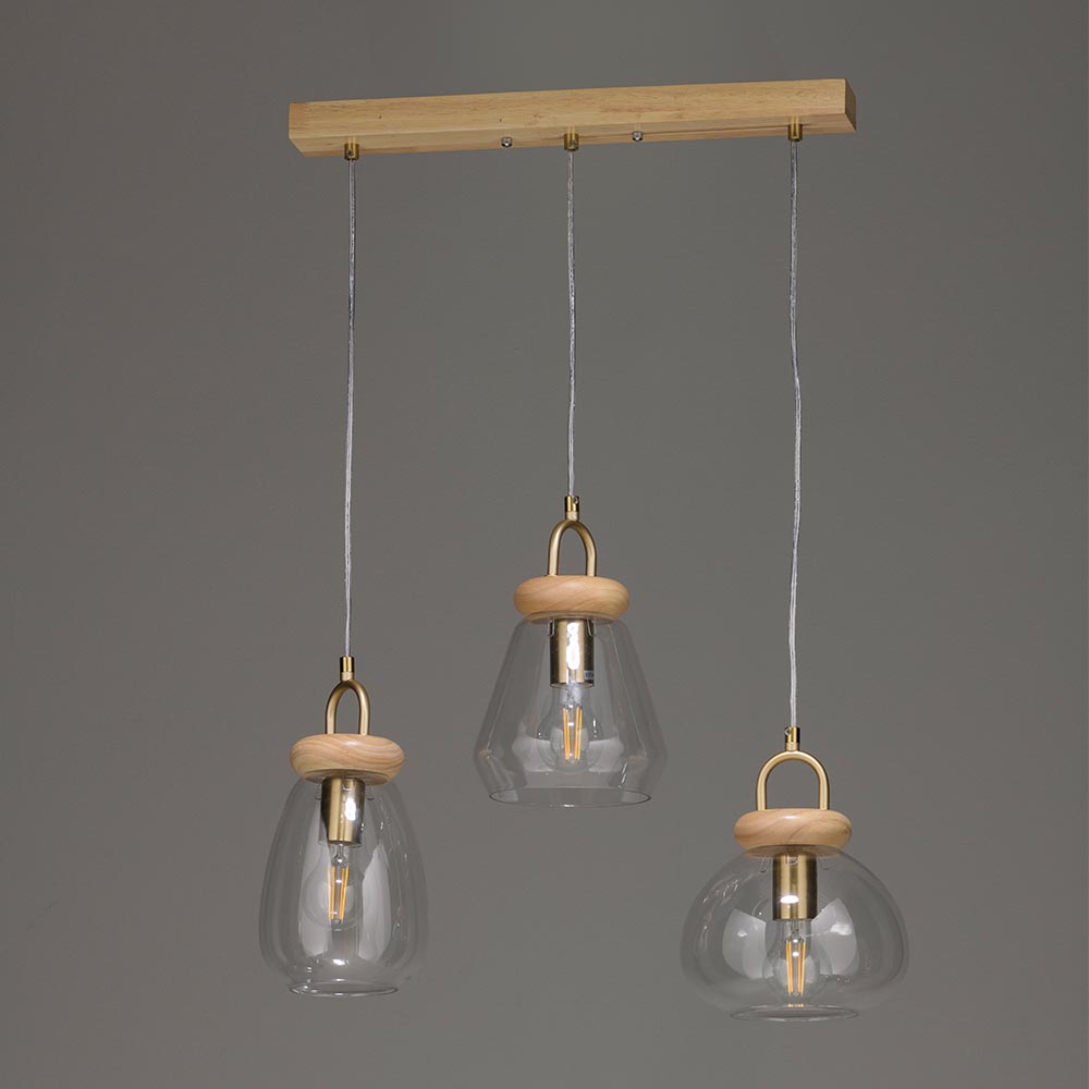 Lámpara colgante  Ada de 3 luces madera/vidrio