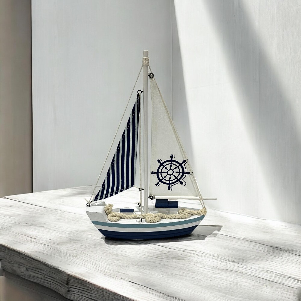 Adorno velero azul y blanco 33cm