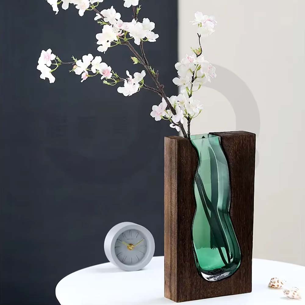 Florero Wonder de madera y vidrio 24cm