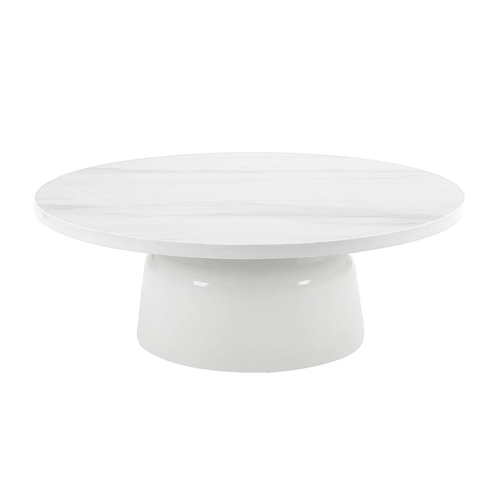 Mesa de centro redonda Couture white gloss top tipo mármol