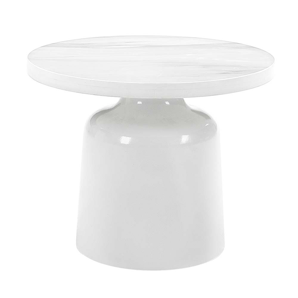 Mesa auxiliar redonda Couture white gloss top tipo mármol