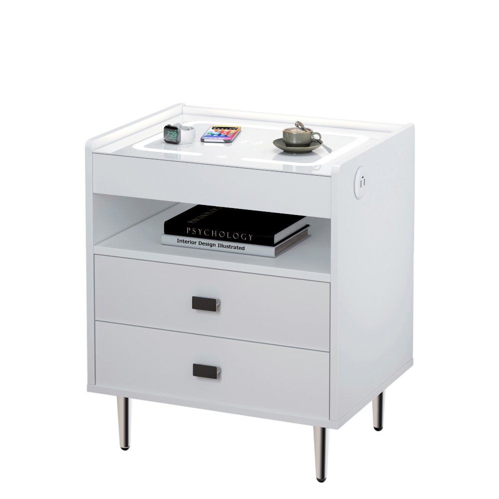 Mesa de noche con cajones, carga inalambrica, USB y altavoz