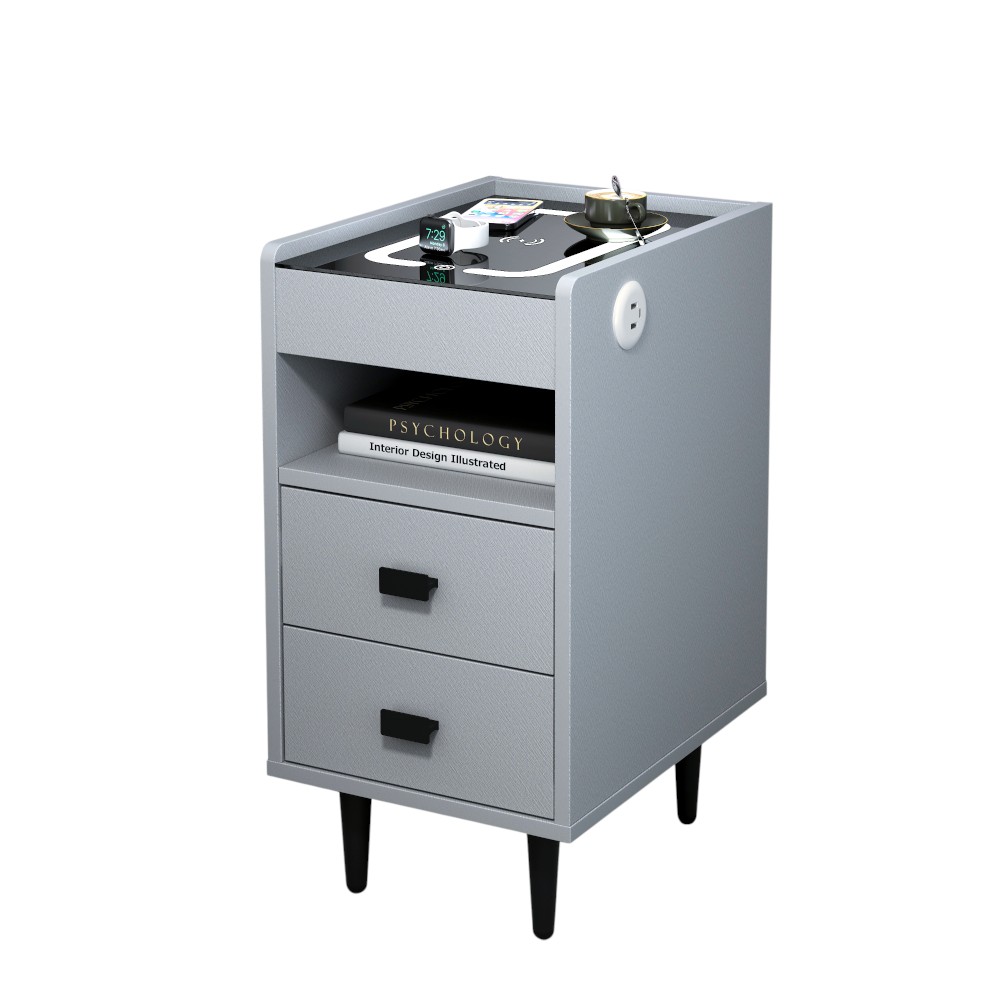 Mesa de noche Mabe con cajones, carga inalambrica y USB