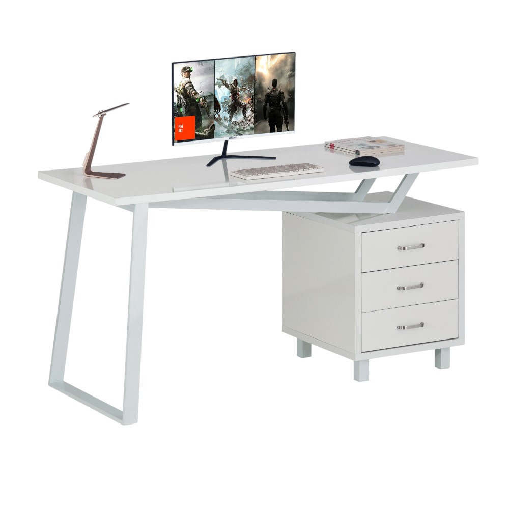 Escritorio Glen de mdf blanco con cajones en base