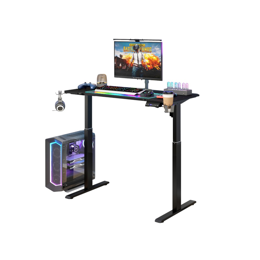 Escritorio eléctrico negro con altura ajustable y puerto USB