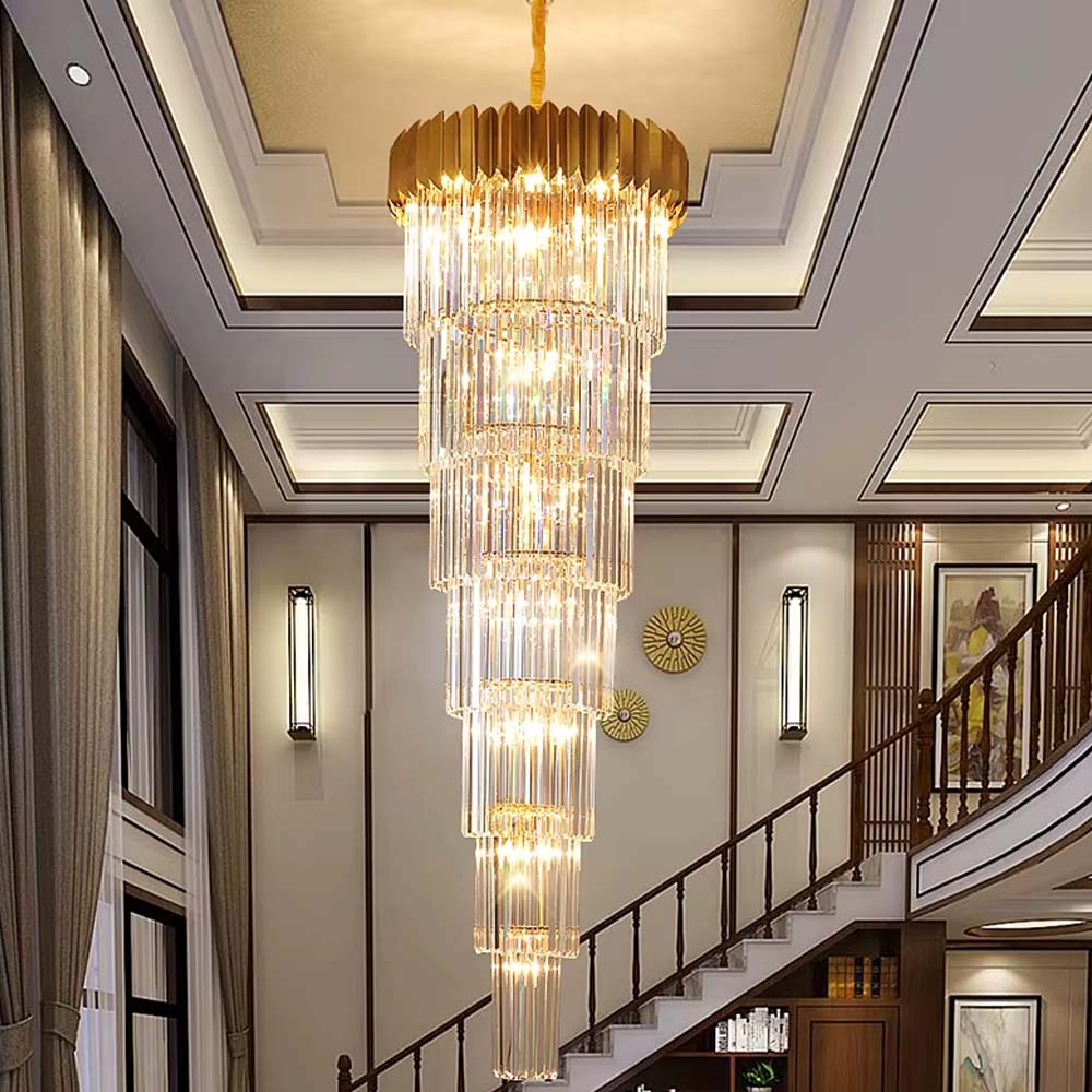 Lámpara doble altura Sapphire dorada con cristales 34L