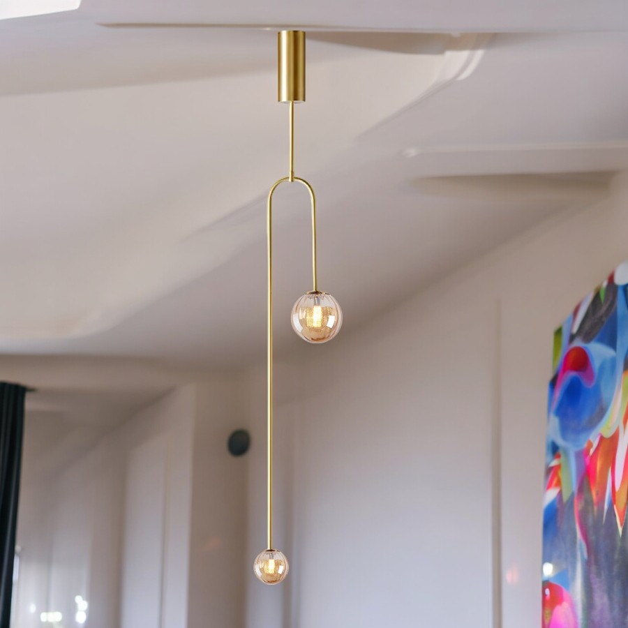 Lámpara colgante Rius dorado/ amber