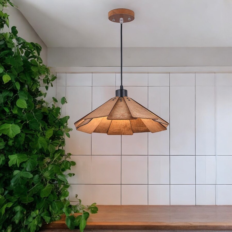 Lámpara colgante Nebula de madera/metal negro