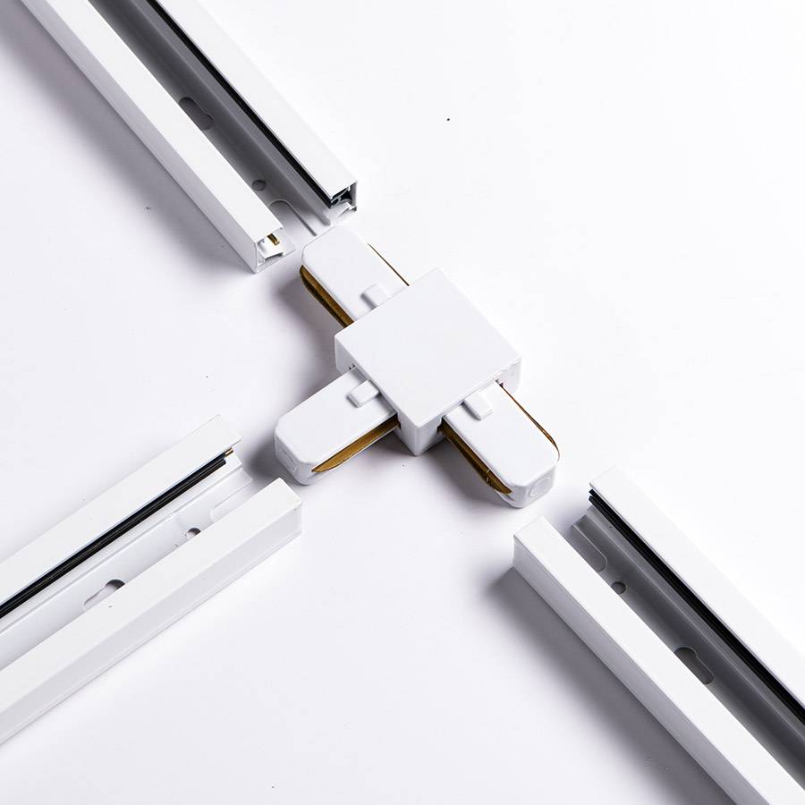 Conector T blanco para riel 2 lineas