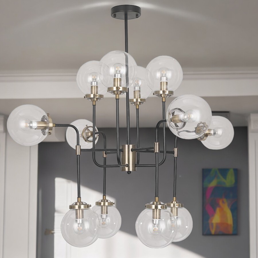 Lámpara colgante 12xE14 Cassandra black tulipas vidrio clear