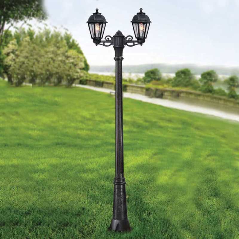 Farol doble + poste negro 2xE27 IP55