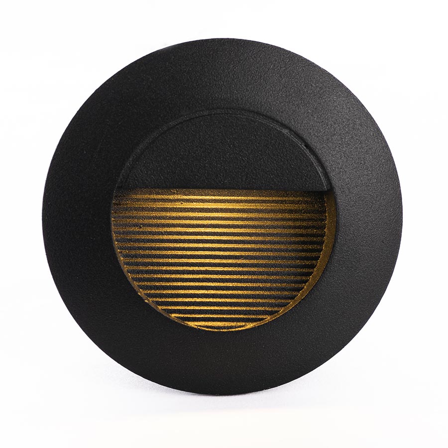Luminaria led 3000K de peldaño circular negra