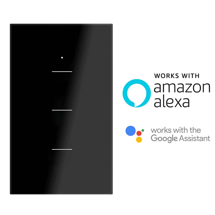 Interruptor WiFi triple negro compatible c/Alexa y Google