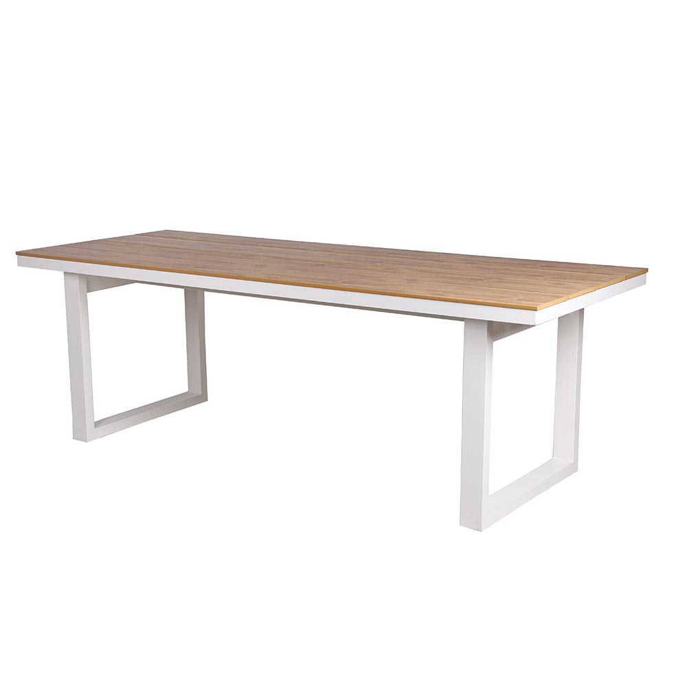 Mesa de comedor de exterior rectangular blanca 8 puestos