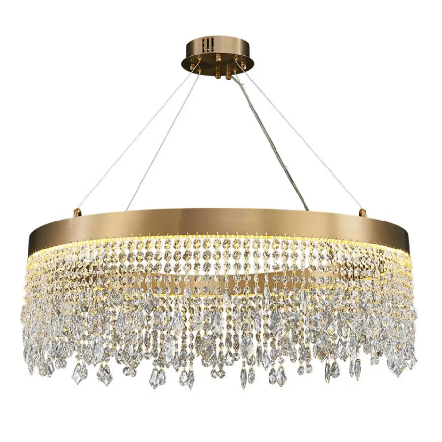 Lámpara led colgante Alyssa acero dorado y cristales