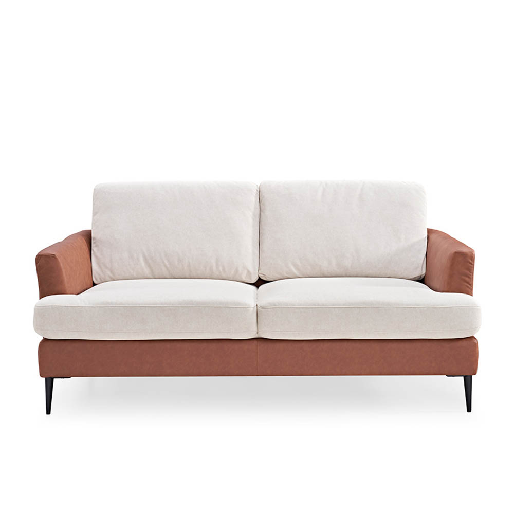 Sofa Jame 2 puestos de tela/cuero color beige/cafe