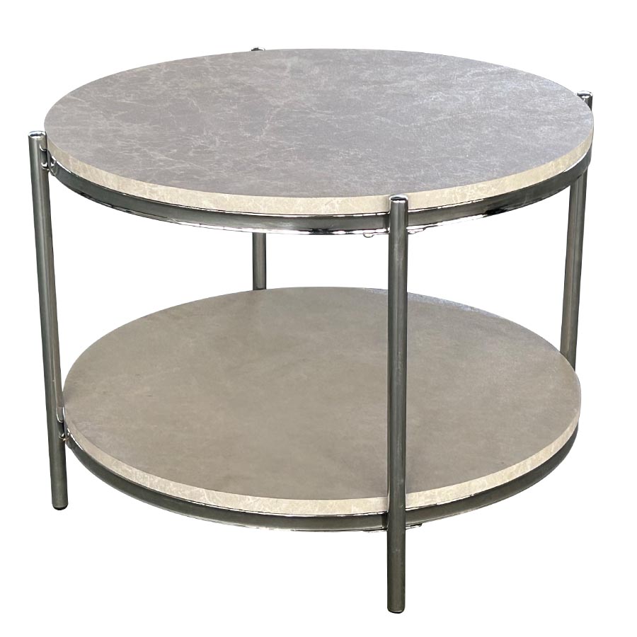 Mesa de centro redonda doble nivel top marmoleado