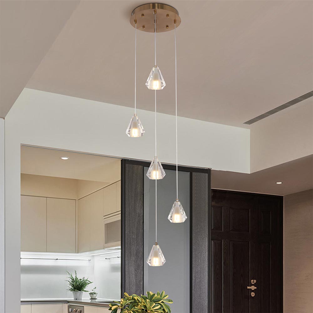 Lámpara colgante Khai redonda de cristales 5 luces