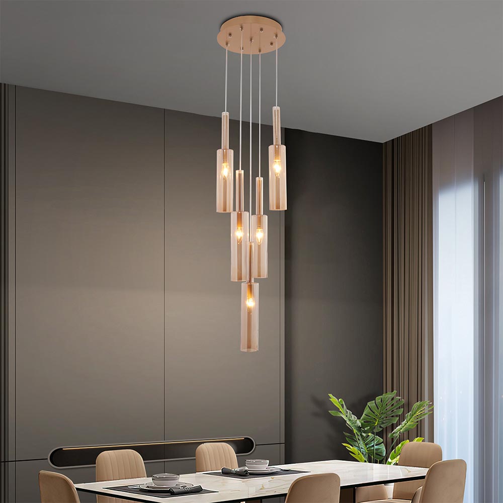 Lámpara colgante Estrella de vidrio ambar para 5 focos