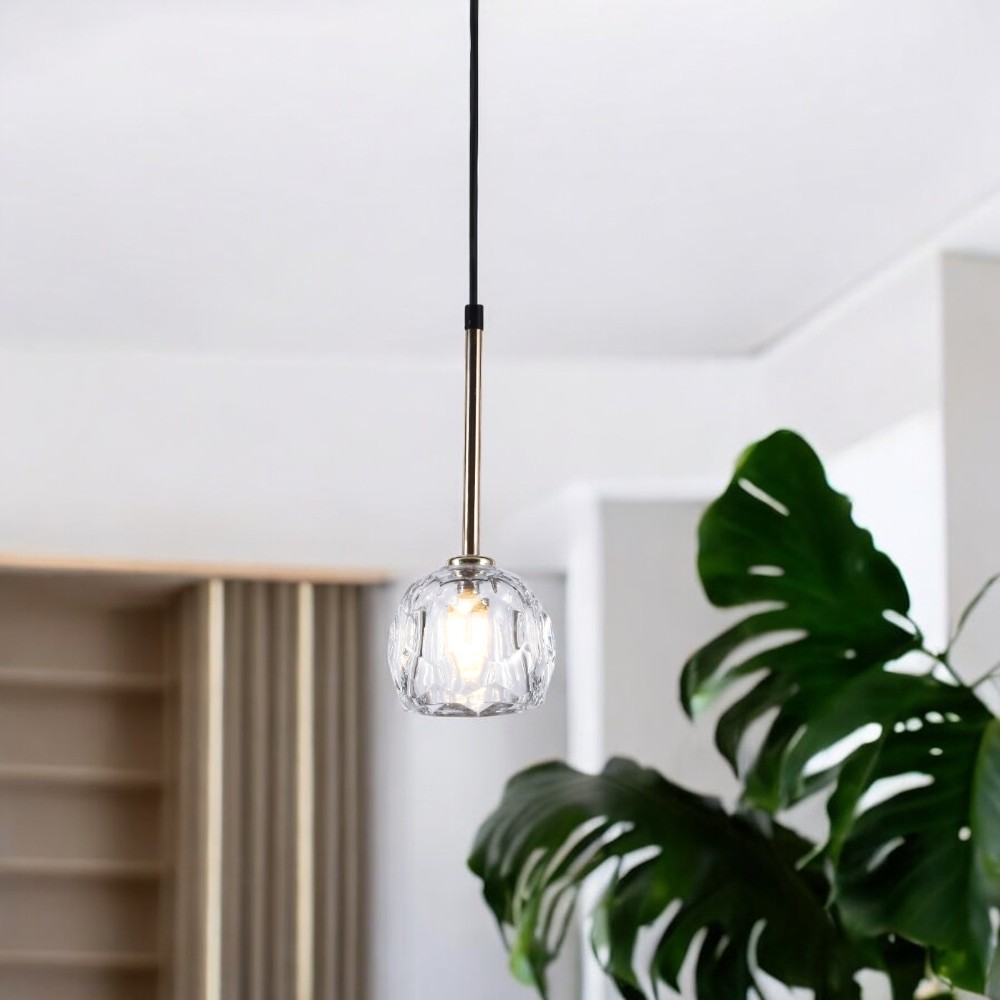 Lámpara colgante G9 Nika metal dorado y vidrio