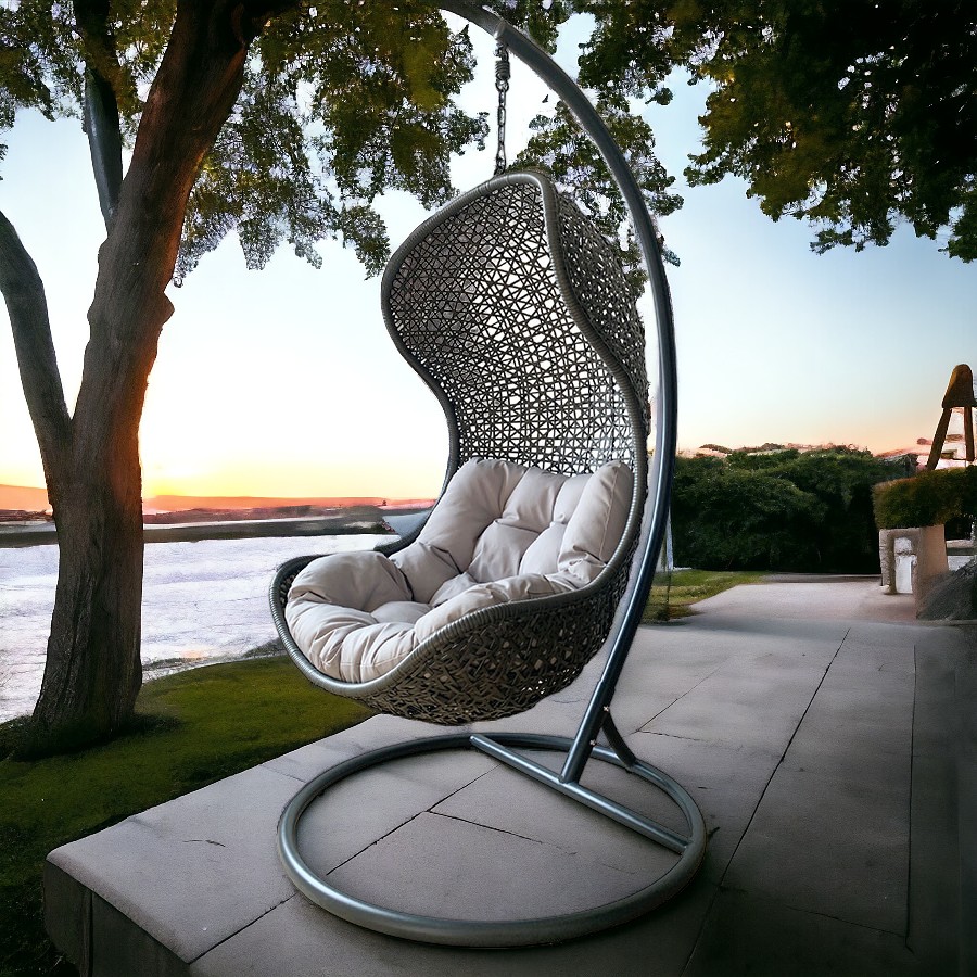 Columpio Plop de polyrattan con base de acero negro