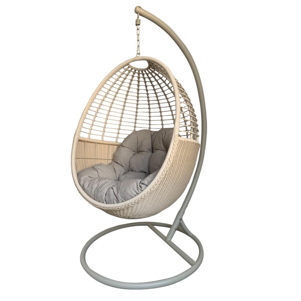 Columpio Breezy polyrattan beige + cojin gris