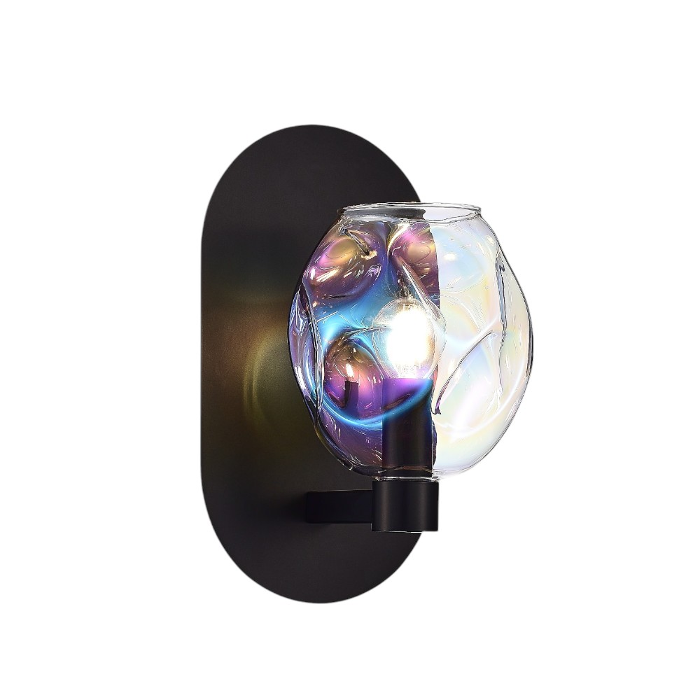 Aplique de pared Hallie black vidrio iridiscente para E14