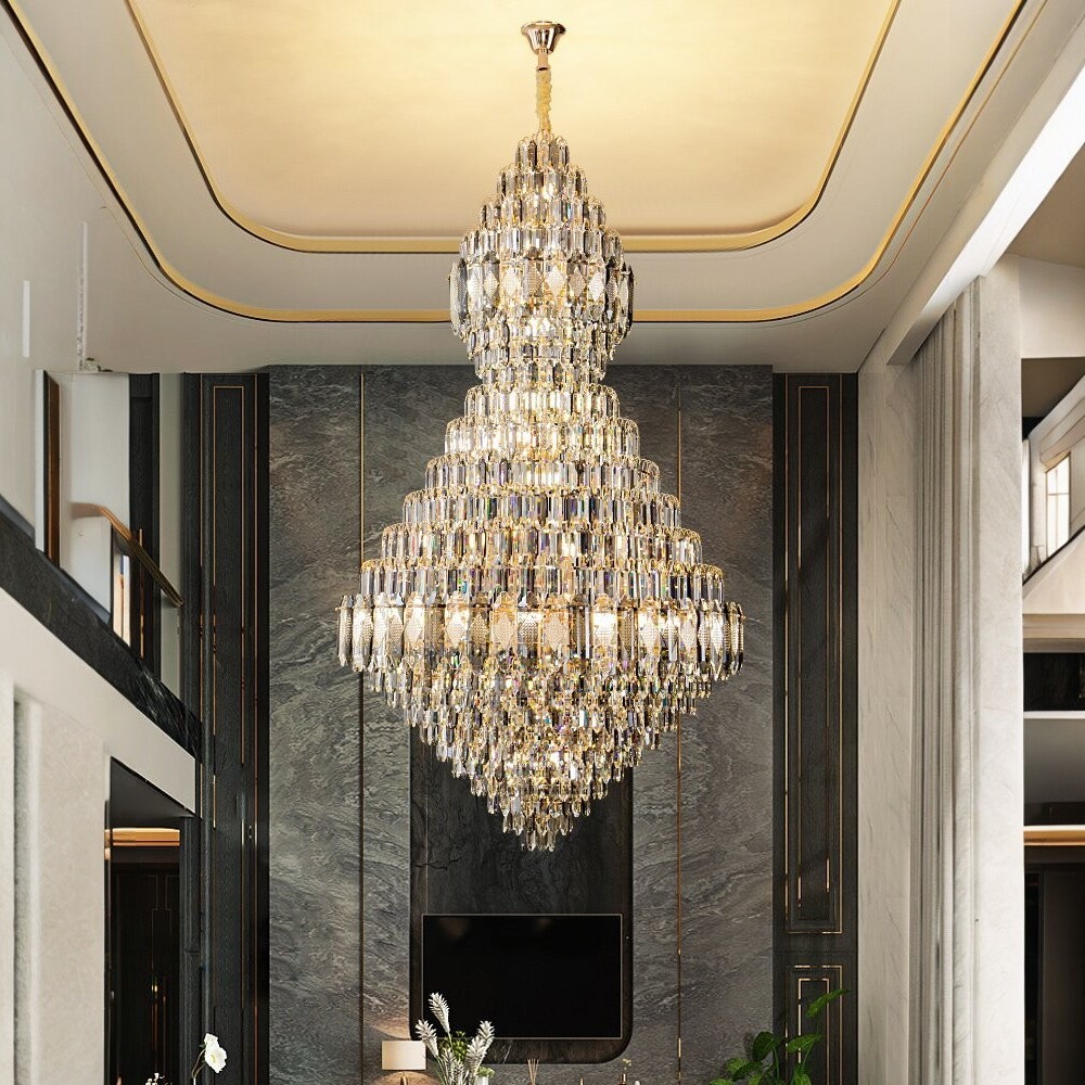 Lámpara doble altura Montgomery dorada con cristales 39L