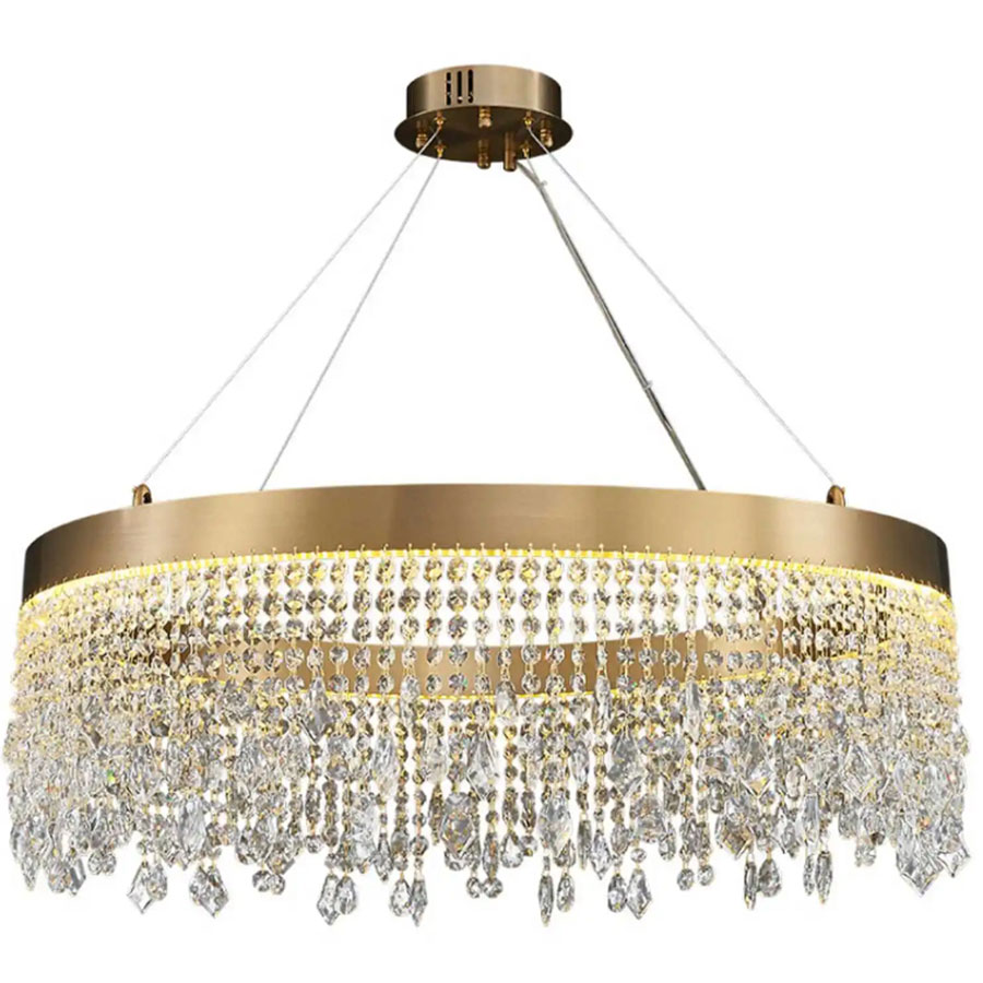 Lámpara led colgante Alyssa  acero dorado y cristales