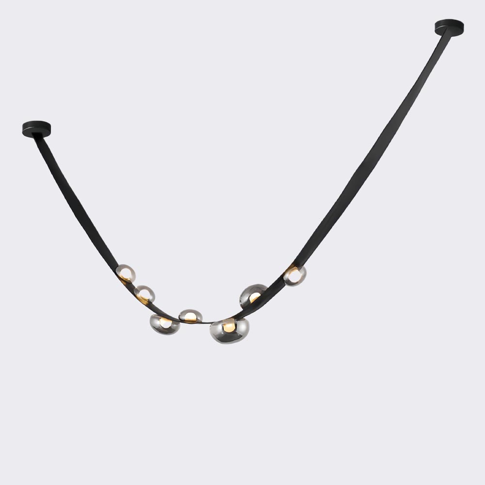 Lámpara led colgante Agata 300 correa tipo cuero negra