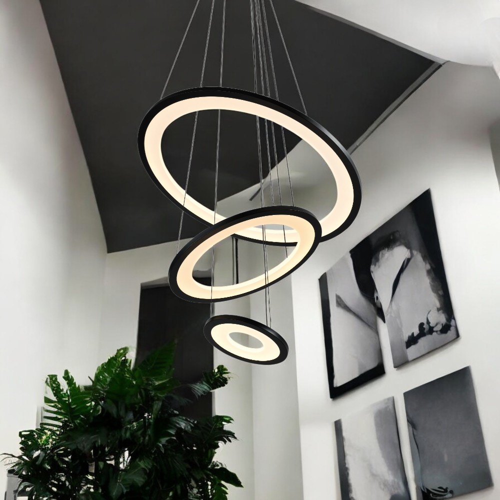 Lámpara led colgante Nebula black de 3 aros con 3CCT