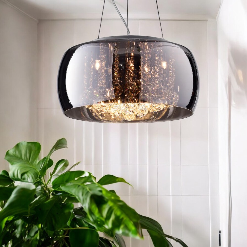 Lámpara colgante Chantilly de cristales y vidrio smoke