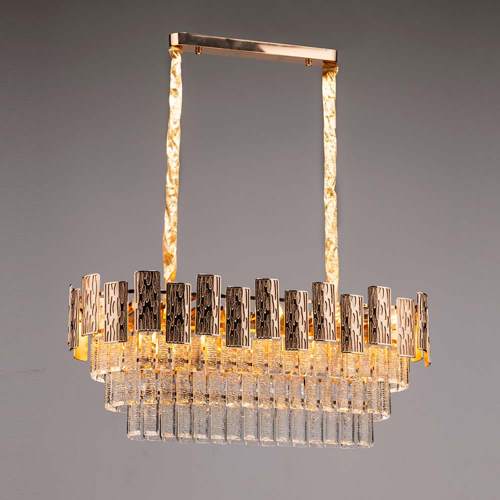 Lámpara colgante Theoroda dorada con cristales 15L