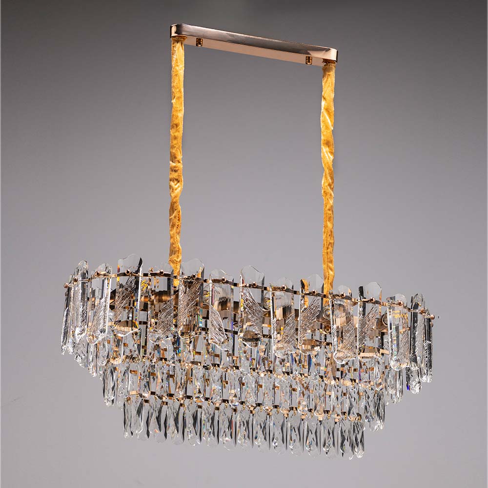 Lámpara colgante Zephyr dorada con cristales 10L