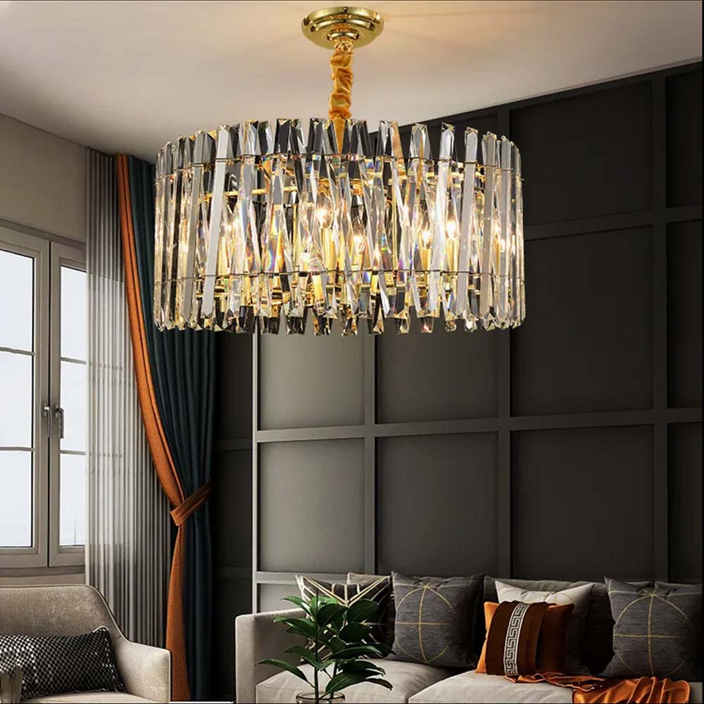 Lámpara colgante Thaddeus dorada con cristales 10L